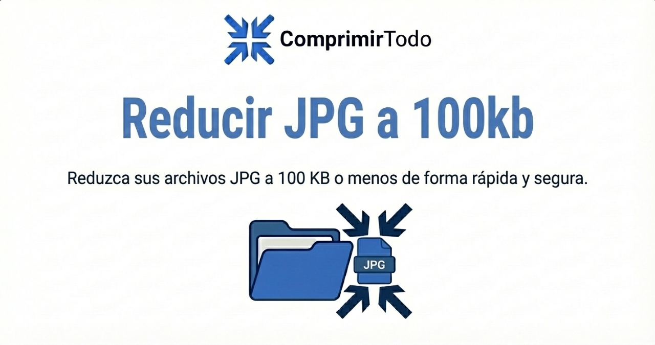Reducir tamaño JPG a 100kb: Herramienta gratuita para comprimir imágenes JPG a menos de 100kb exactos. Soluciona el error "archivo demasiado grande" en formularios del gobierno, DNI y matrículas.